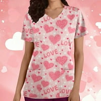 Денот на вљубените подароци, Мода Жена Краток Ракав V-Вратот Печатење Блуза Причинско-Последична Пуловер Џебови Блузи, партија