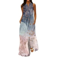 Женски Нов Пролетен И Летен Моден Класичен Печатење Во Боја На Вратот Без Ракави Долг Фустан макси фустан за жени