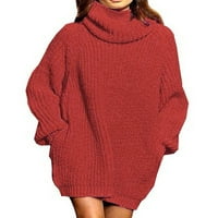 Женски Врвови Облека Со Долги Ракави од женски Моден Еднобоен Пуловер Со Маичка Со Долги Ракави Зимски Џемпер