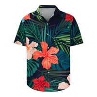 Сдјма Мажи Обични Копчиња Боја Блок Хаваи Печатење Со Џеб Превртување Краток Ракав Кошула Блуза