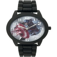 Капетан Америка машка тркалезна часовник, црна силиконска лента