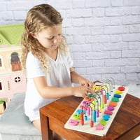 Играчка за уживање во дрвена бројка загатка со мониста и форми - редење играчка за сортирање на Монтесори за рано учење - за возраст од деца и мали деца - бујни сложув
