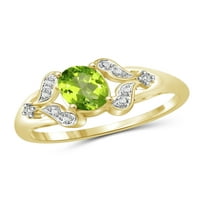 Jewelersclub Peridot Ring Rigntone Jewelry - 0. Carat Peridot 14K златен сребрен прстен накит со бел дијамантски акцент - Gemstone