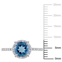 Miaенски Carat Carat T.G.W. Тркалезен лондонски сина топаз и дијамант акцент 10kt бело злато ореол невестински прстен