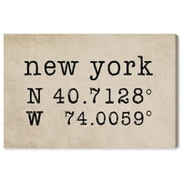 Пистата Авенија Градови и Skylines wallидни уметности платно ги отпечатоци „NYујорк Координати“ во градовите на САД - Браун,