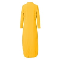 Летни Фустани За Жени V-Вратот Мода Печатени Должина На Глуждот А-Линија Долг Ракав Фустан Жолта И