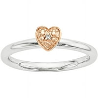 Дијамант Стерлинг сребро и розово злато позлатена срцева прстен
