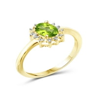 Jewelersclub Peridot Ring Ridementone Jewelry -0. Карат Перидот 14К позлатен сребрен прстен накит со бел дијамантски акцент