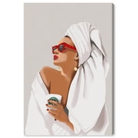 Wynwood Studio Canvas Нејзиното утринско кафе рутинско мода и глам портрети wallидни уметности платно печати бело пастелно бело